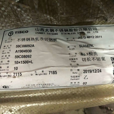 SUH409L UNS S40910 Sıcak Dolaşan Paslanmaz Çelik Plakası 1D Dönüştürülmüş 3.5mm 409L