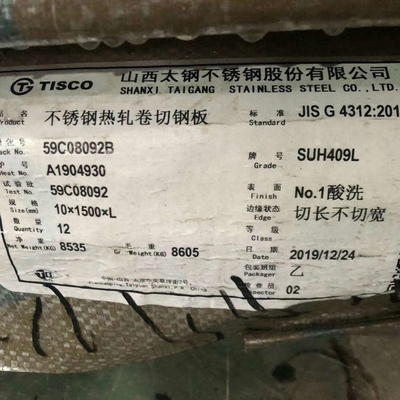 SUH409L UNS S40910 Sıcak Dolaşan Paslanmaz Çelik Plakası 1D Dönüştürülmüş 3.5mm 409L