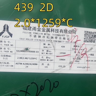 ASTM A240/A240M INOX 439 Metal Soğuk Lastikli Paslanmaz Çelik Yaprak SUS439 1.4510 2.5*1219mm