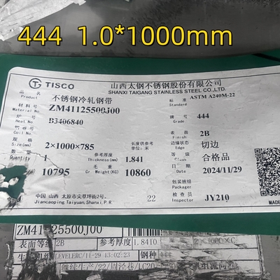 SUS444 2B S44400 EN1.4376 AISI 444 Paslanmaz Çelik Yaprak 1.0* 1000mm 1219mm Genişliği